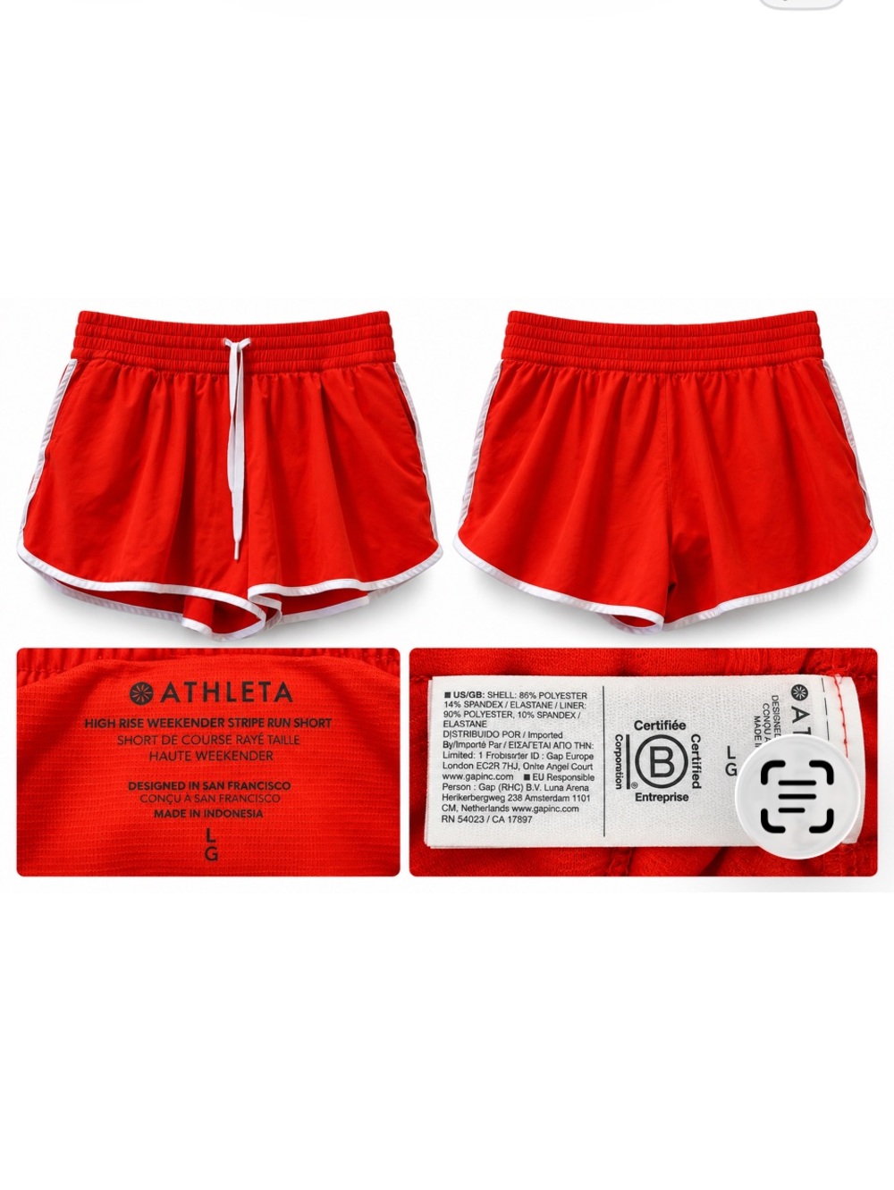 Athleta High Rise Weekender Stripe Run Shorts – Red – Size L